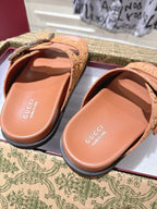 SANDALS IN BURNT ORANGE SUEDE EMBOSSED LOGO SILVER HARDWARE