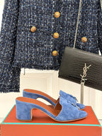 HIGH HEELS IN BLUE SUEDE AND LAMBSKIN