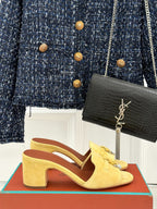 HIGH HEELS IN YELLOW SUEDE AND LAMBSKIN