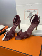 HM 26ss High Heel Sandals 70 Burgundy Cowhide 607120
