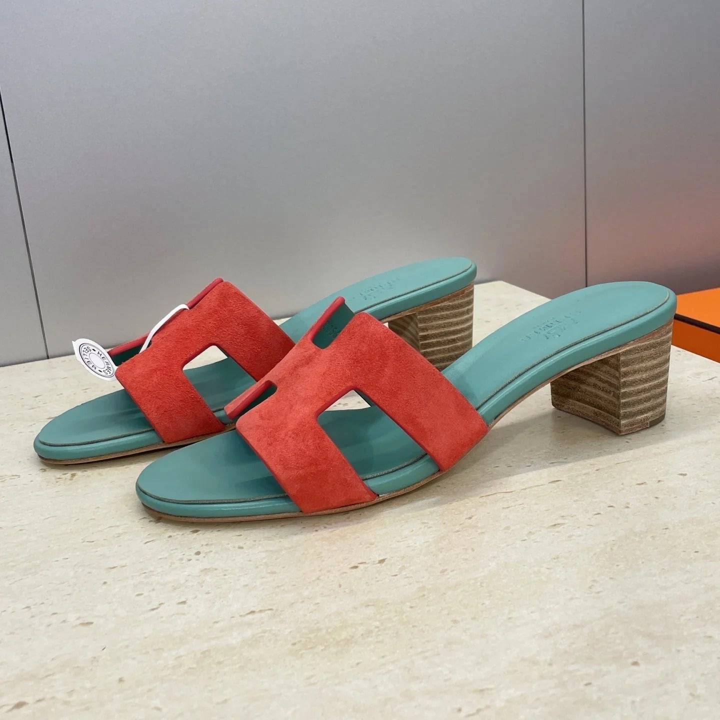 HM 26ss Oran Sandals 45 Turquoise Red Suede Cowhide 607212