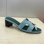 HM 26ss Oran Sandals 45 Blue Fresh Green Suede Cowhide 607220