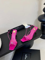 YSL 26ss Square Toe Sandals 70 Bright Pink Silk Sheepskin 651707