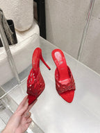 CL 26SS High-Heeled Slippers 100 Red Suede Sheepskin 636693