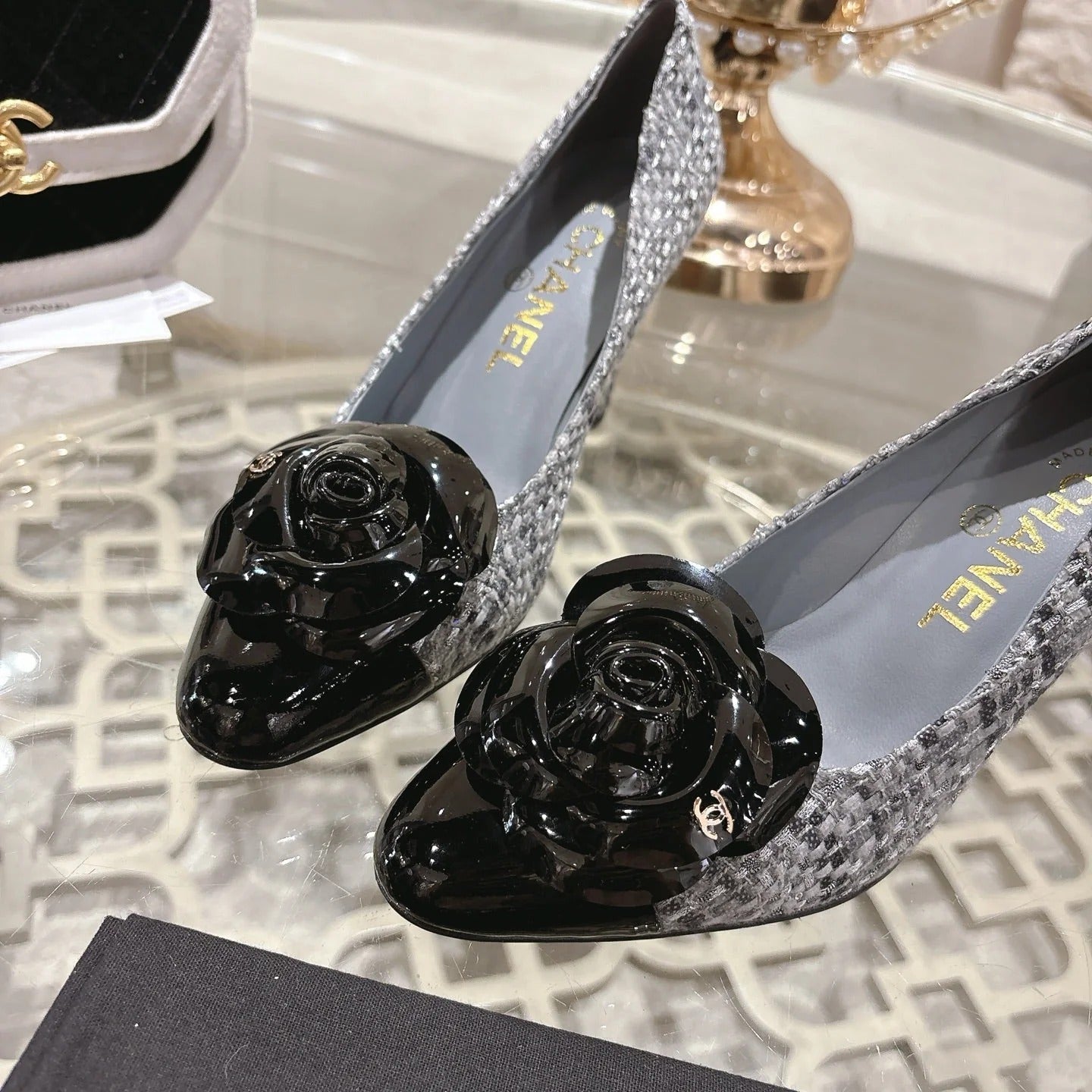 CC 26s High Heels Pump 85 Gray Black Wool Fabric 627016