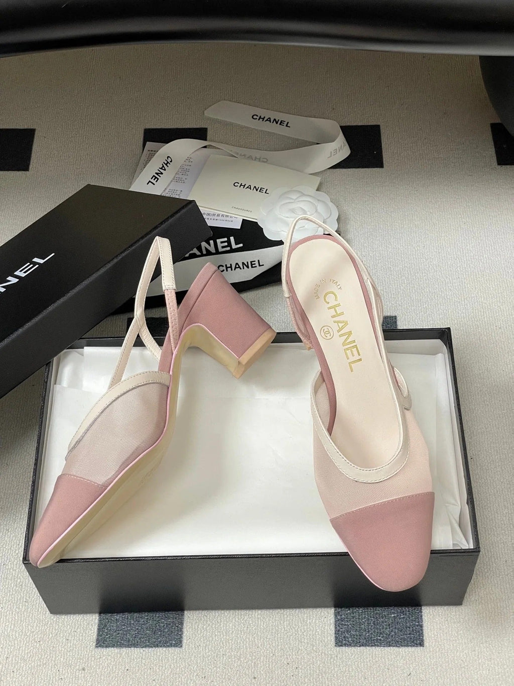 CC 26s Slingback 65 Light Pink Mesh Fabric Sheepskin 649443