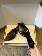 YSL 26ss High Heeled Mules 75 Black Burgundy Cowhide 651764
