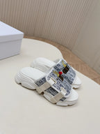 CD 26s Platform Slippers 35 Blue White Canvas Lambskin 643809