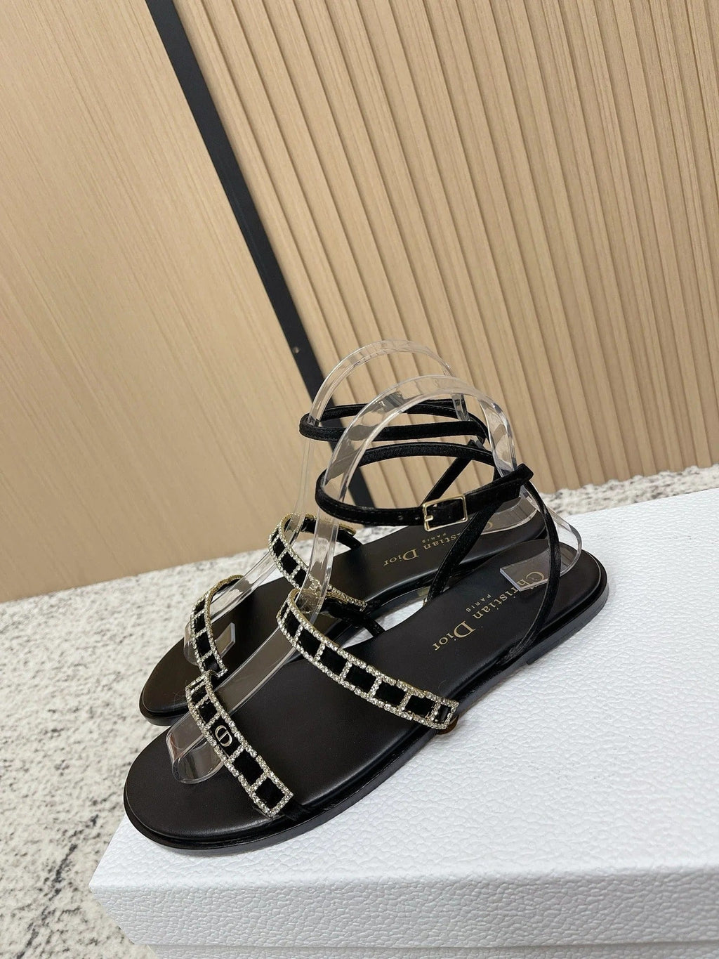 CD 26s Crystal Sandals Black   Leather 643498