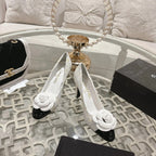 CC 26s High Heels Pump 85 White Black Wool Fabric 627018