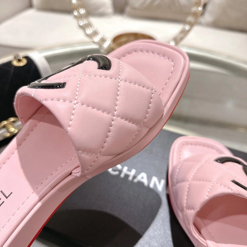 CC 26s Platform Slippers Pink Black Sheepskin 627071