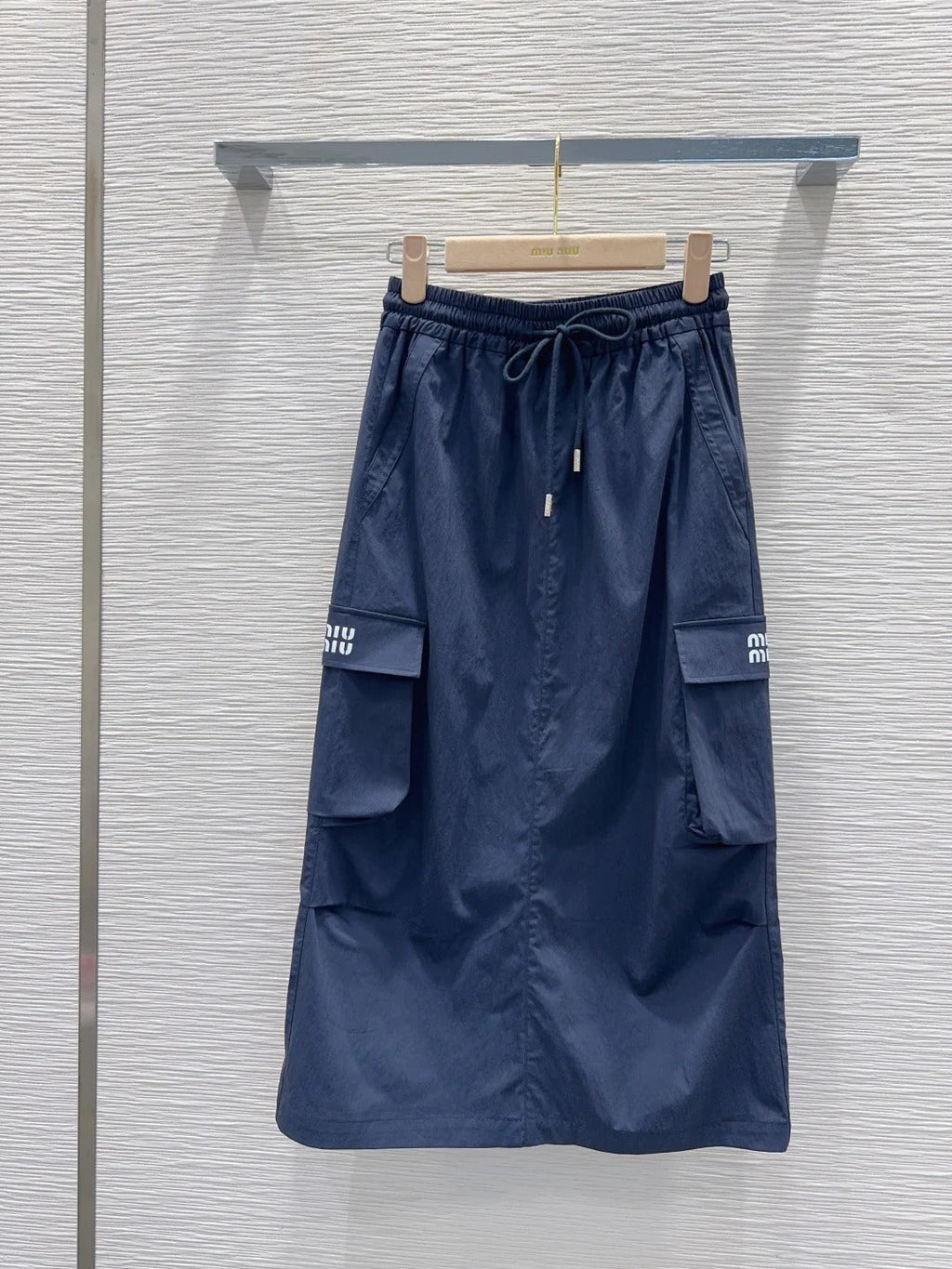 Miu Miu 2026 Long Skirt Khaki and Navy Blue Cotton Nylon