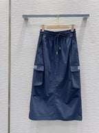 Miu Miu 2026 Long Skirt Khaki and Navy Blue Cotton Nylon