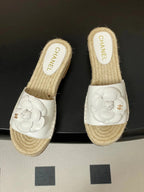 CC 26s Camellia Slippers Beige White Rope Smooth Leather 649401