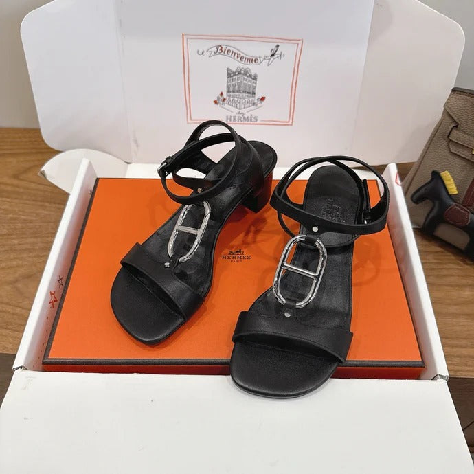 HM 26ss High-heeled Sandals 50 Black   Leather 638530
