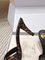 YSL 26ss High-Heeled Mules 75 Leopard Print Fabric Leather 660664