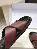 YSL 26ss Platform Slippers Burgundy Sheepskin 663215