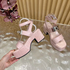 HM 25S CLASSIC WEDGE SANDALS 70 MM IN LIGHT PINK LAMBSKIN WITH SILVER HARDWARE