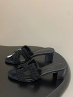 HM 25S ORAN HIGH?HEEL SANDAL IN BLACK SUEDE AND LAMBSKIN