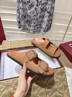SANDALS IN BURNT ORANGE SUEDE EMBOSSED LOGO SILVER HARDWARE