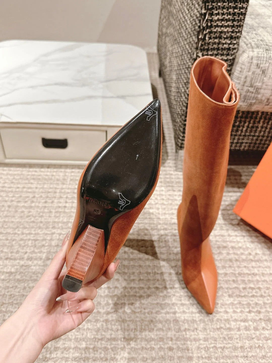 HM HILONA 6 CM BOOTS IN BRONZE BROWN CALFSKIN AND SUEDE