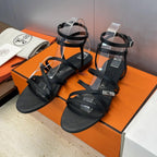HM 26ss Kelly Sliver Buckle Sandals Black Calfskin 607161
