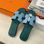HM 26ss Oran Sandals Blue Fresh Green Suede Cowhide 607210