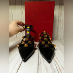 VT Roman Stud Ankle Strap Mule Black Lambskin