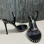 Alexander Wang Nova Logo Sandal in Black Leather