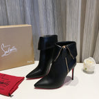 CL Women Zipper Ankle Boots 100mm Calfskin Black