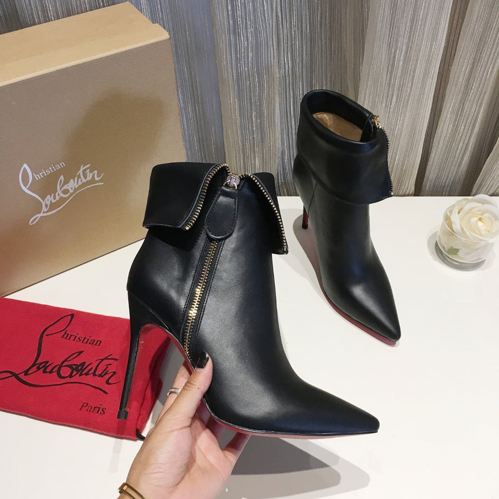 CL Women Zipper Ankle Boots 100mm Calfskin Black