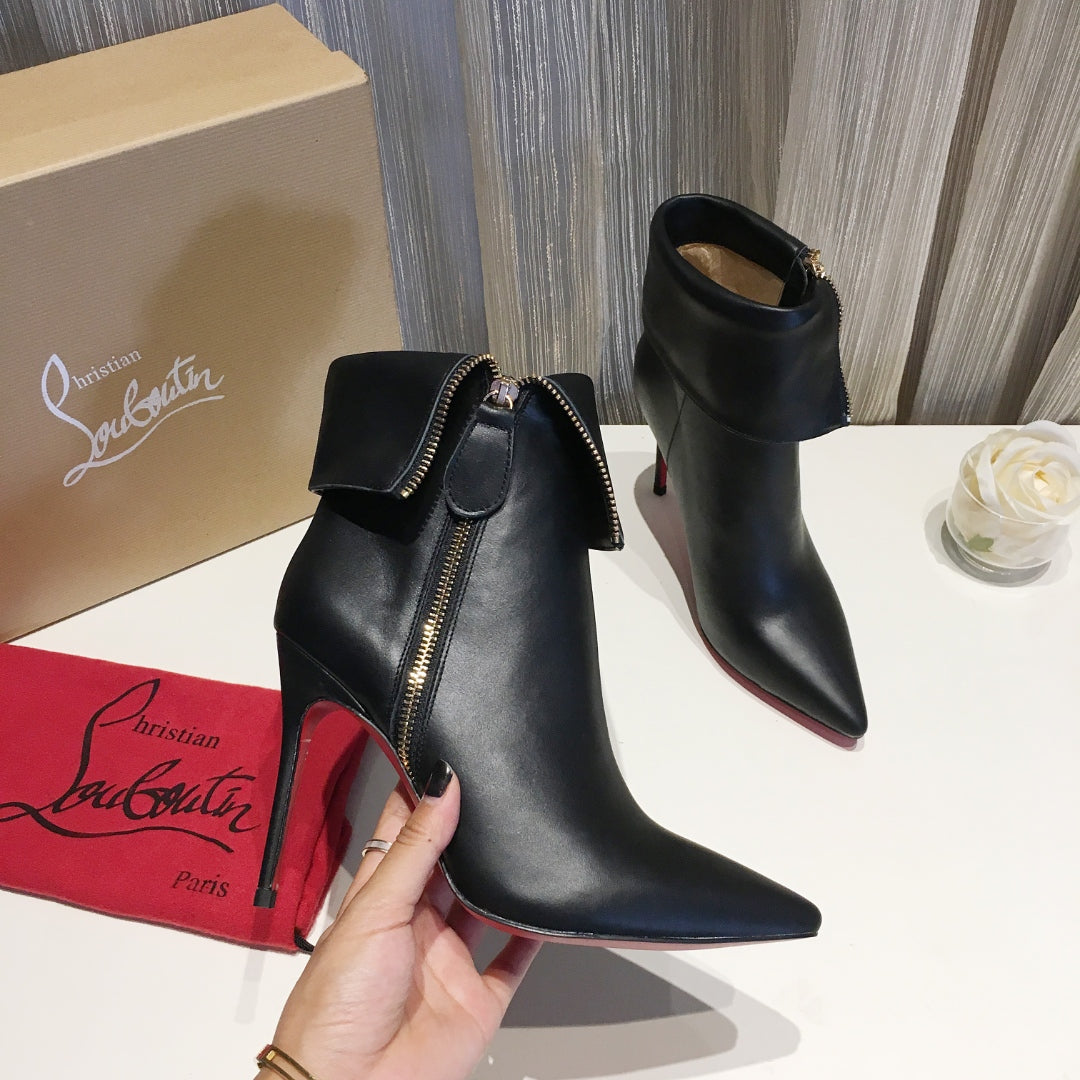 CL Women Zipper Ankle Boots 100mm Calfskin Black