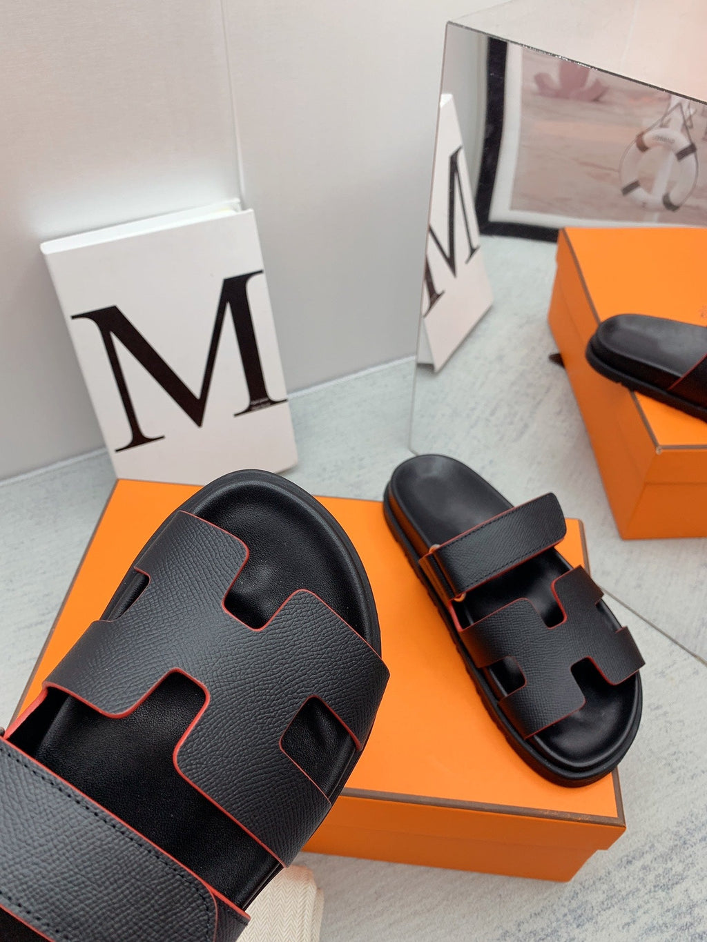 Chypre Sandal Black with red trim