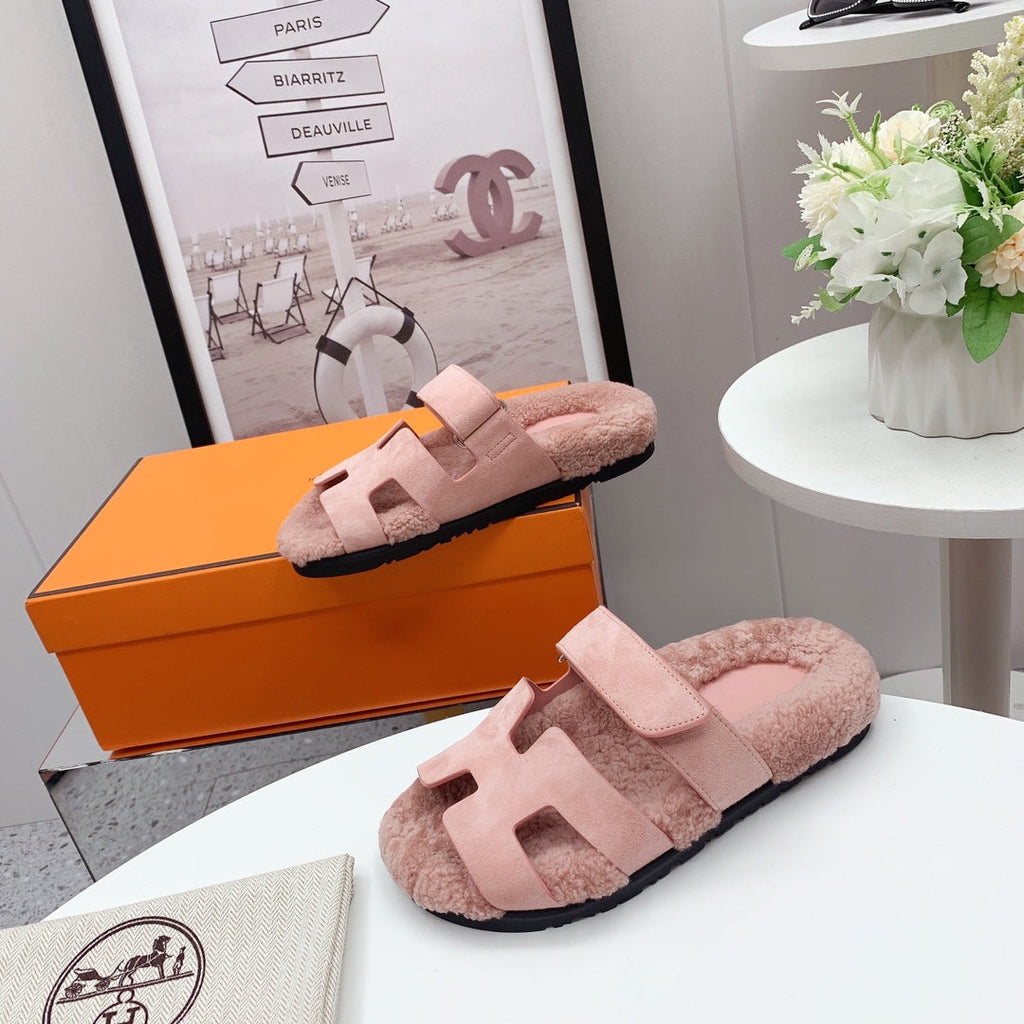 Chypre Sandal Pink shearling insole Pink Velvet leather lining