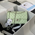 Medium Classic Flap Bag 23cm Light Green Lambskin Silver Hardware