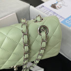 Medium Classic Flap Bag 23cm Light Green Lambskin Silver Hardware