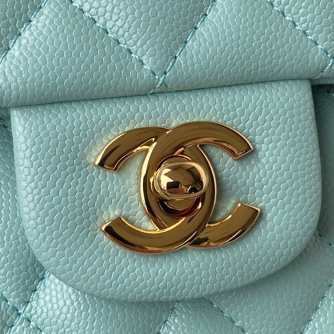 Medium Classic Flap Bag 23cm Blue Sky Caviar Gold Hardware