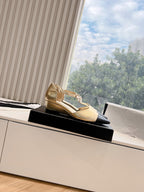 CC 25s Camellia T Strap Slingback 50mm Black Gold Calfskin&Sheepskin 413325
