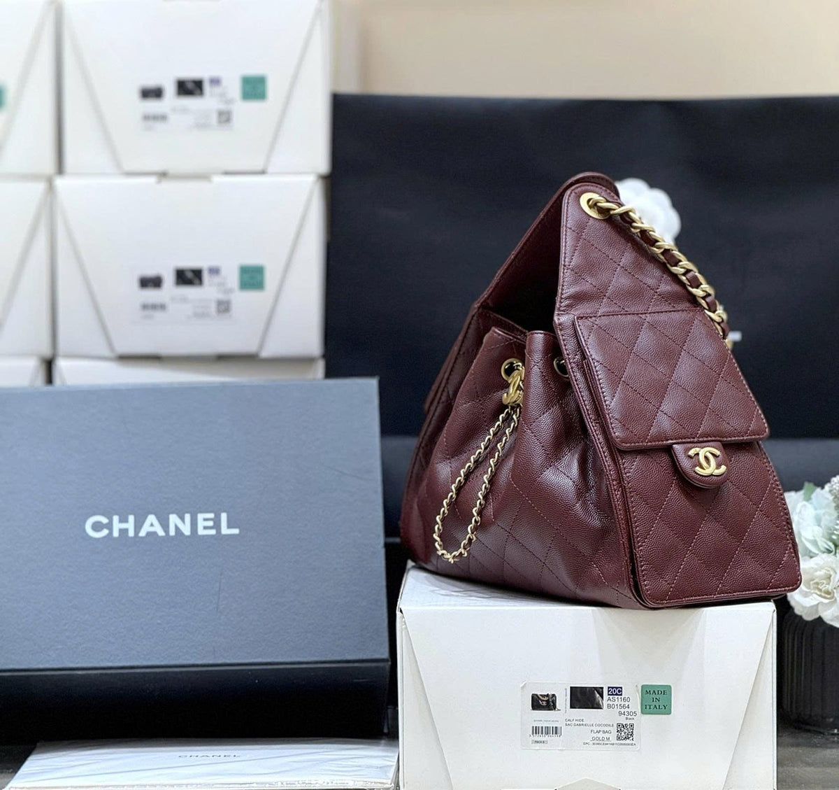 CC 25S Hobo Bag 25cm Burgundy Calfskin