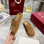 GG Mule With Double G in Light Brown Suede