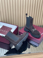 GG Horsebit Platform Ankle Boots in Suede