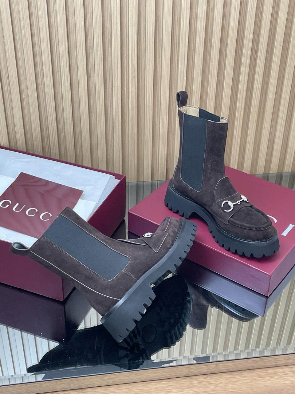 GG Horsebit Platform Ankle Boots in Suede