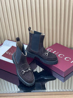 GG Horsebit Platform Ankle Boots in Suede