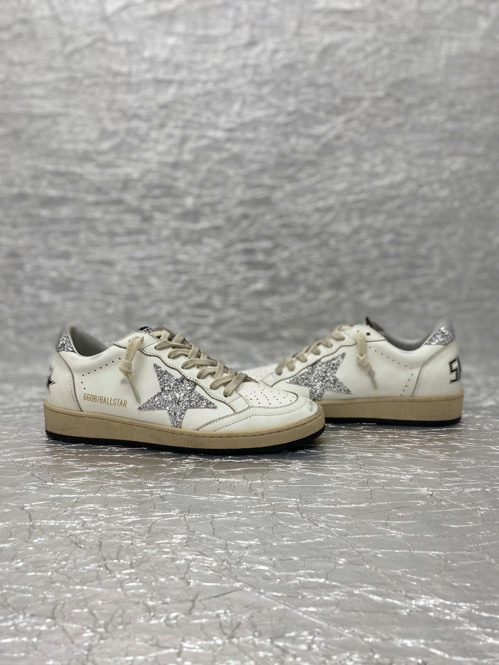 GGDB Ball Star Sneakers White Nappa Leather Glitter Star
