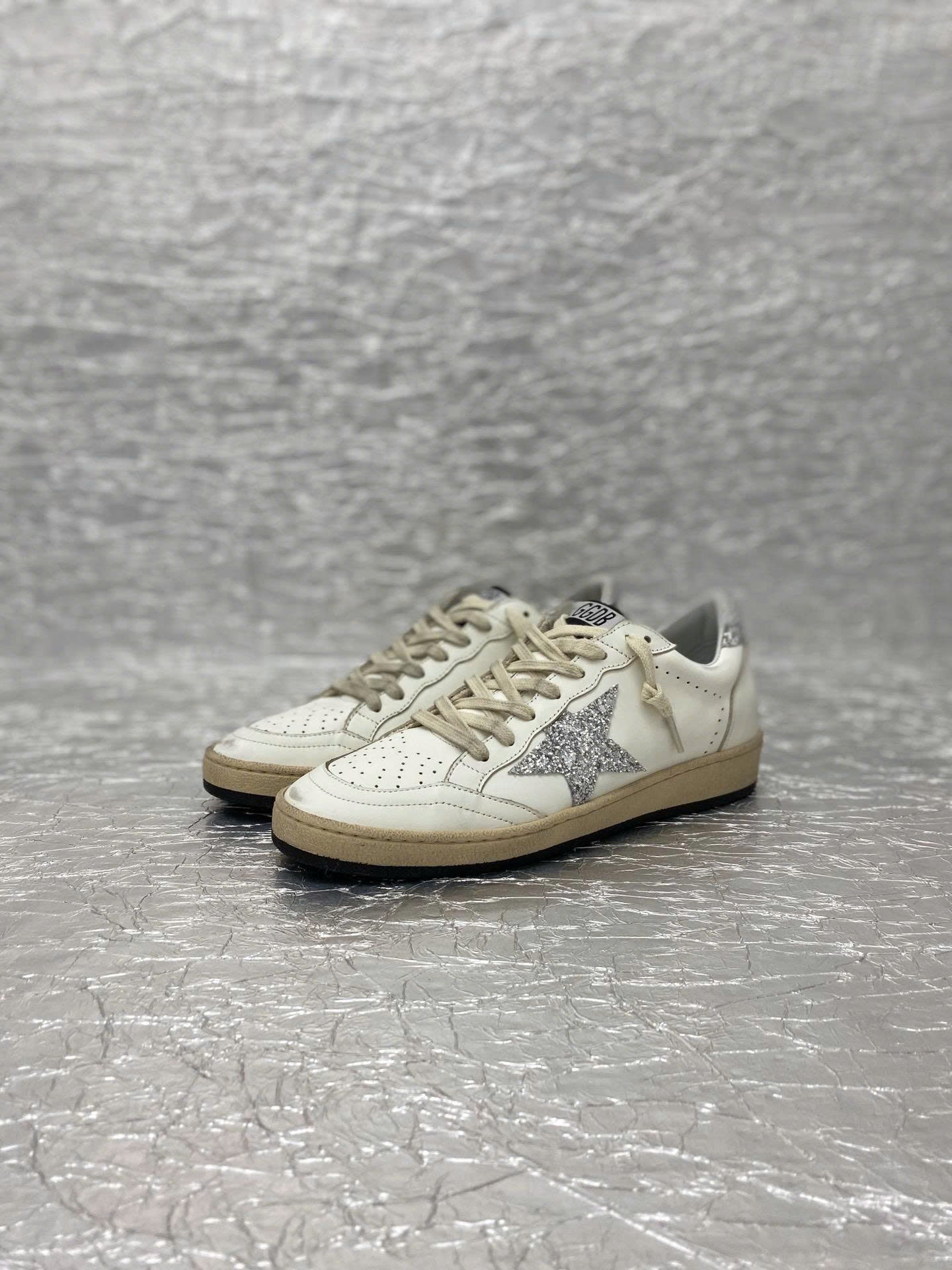 GGDB Ball Star Sneakers White Nappa Leather Glitter Star