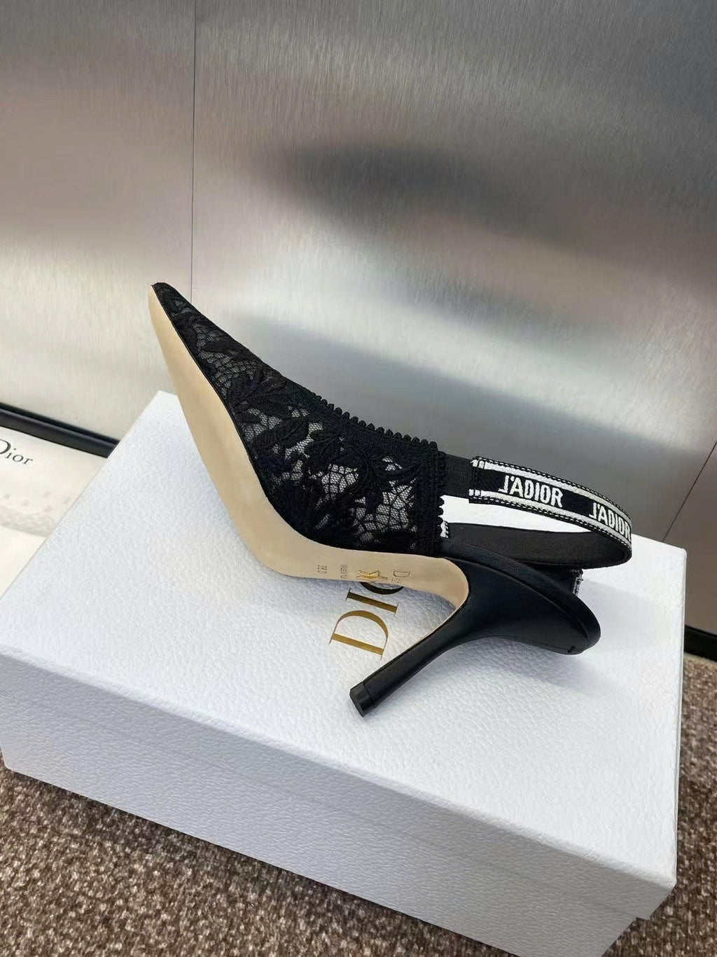 CD J'Adior Slingback Pumps 95mm Black Embroidered Mesh