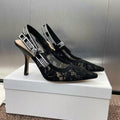 CD J'Adior Slingback Pumps 95mm Black Embroidered Mesh