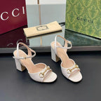 GG Horsebit High Heel Sandals Embossed Logo in White Cowhide